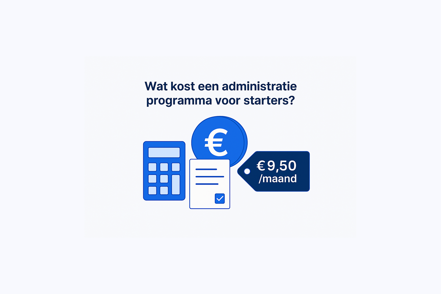 Illustratie van een zzp’er die met een laptop werkt, omgeven door symbolen van geld, facturen en grafieken, die de kosten en waarde van een administratieprogramma visueel weergeven.