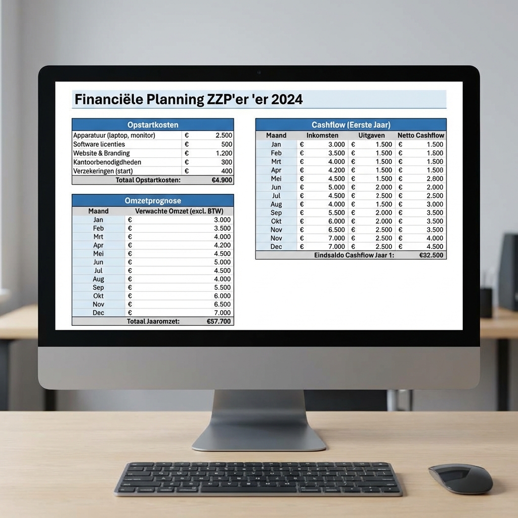 Klik om afbeelding te bewerken Overzichtelijke spreadsheet met financiële planning voor ZZP'ers.