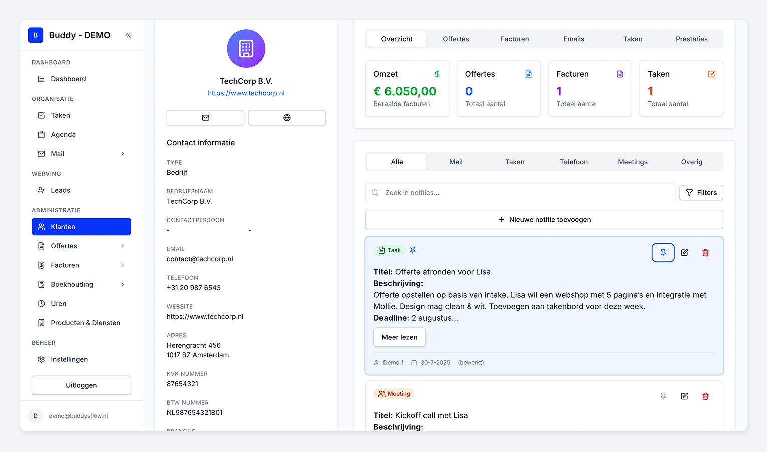 Klantenbeheer interface