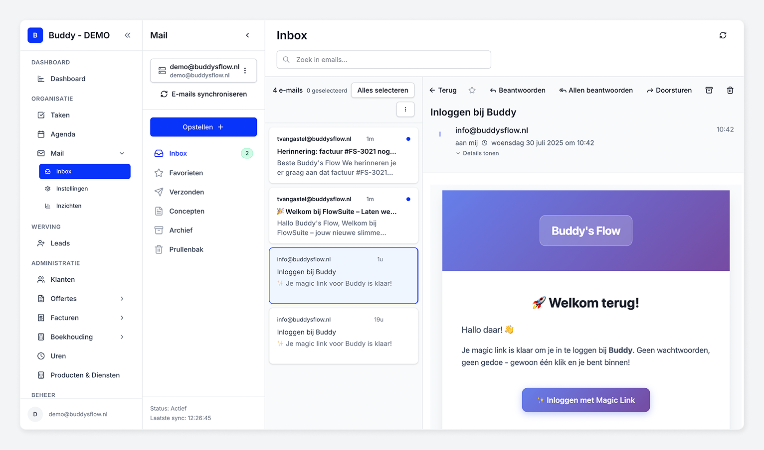 E-mail & Templates interface