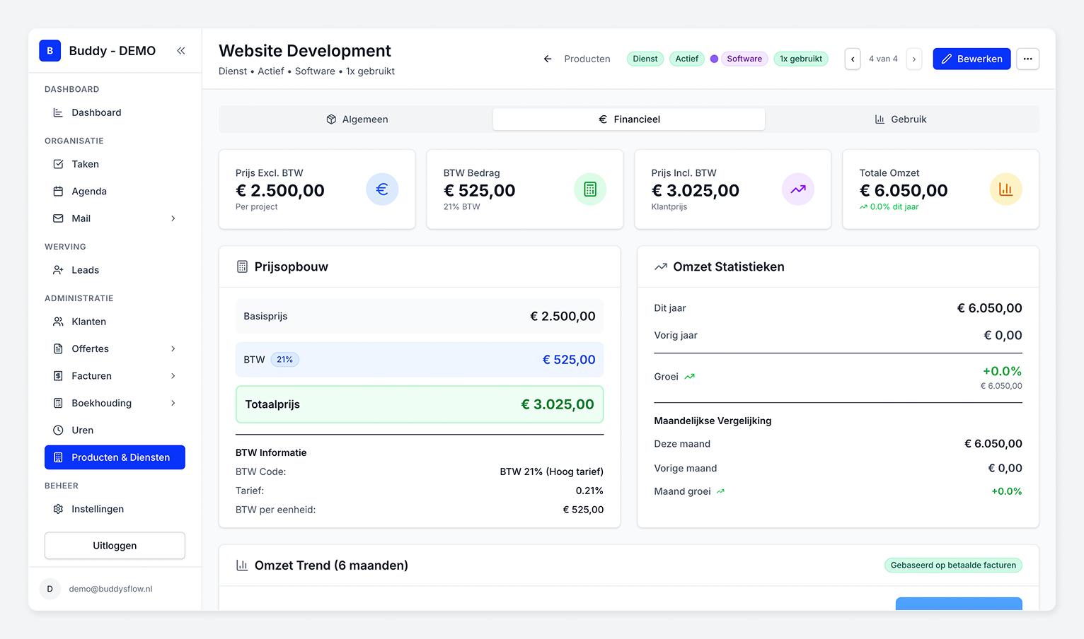 Producten & Diensten interface