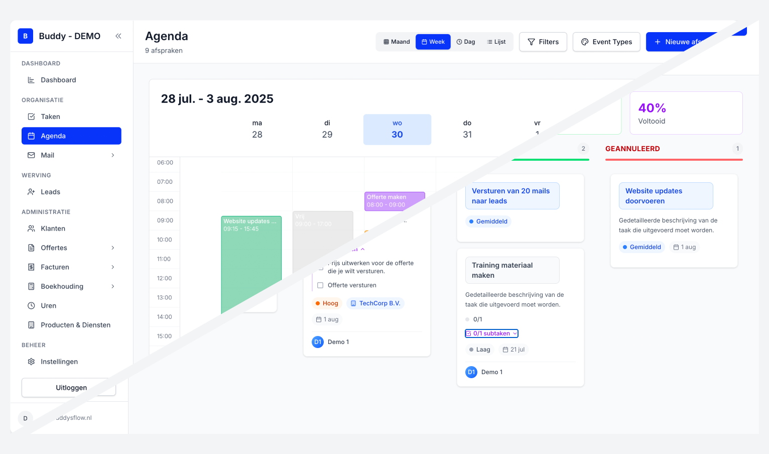 Taken & Agenda interface