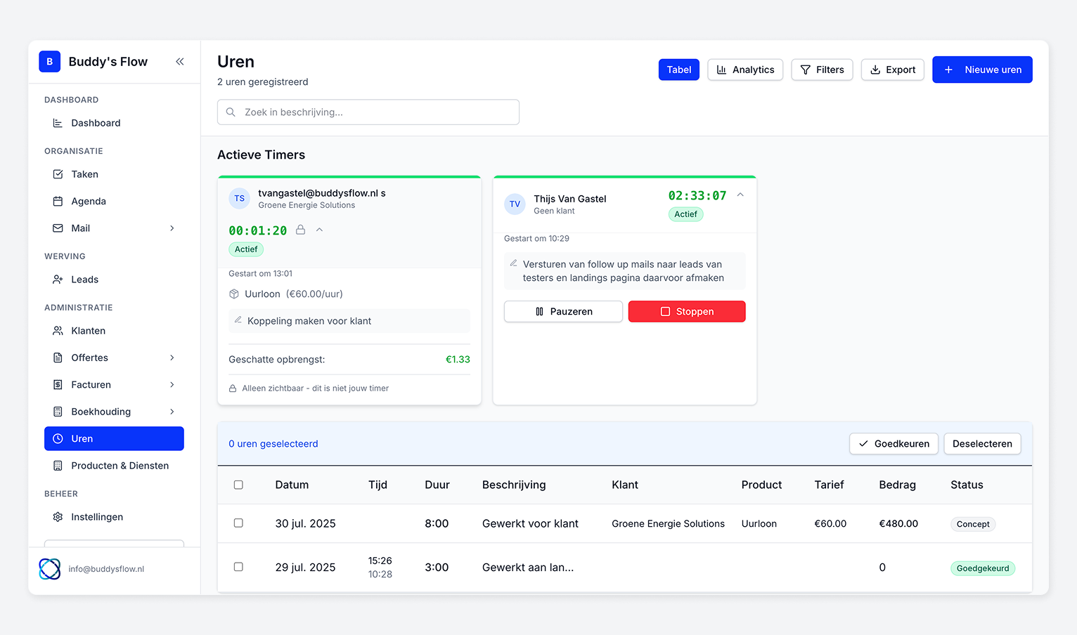 Urenregistratie interface